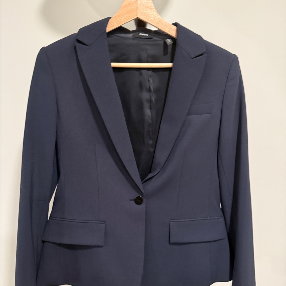 Theory Navy Blazer + matching flared pants